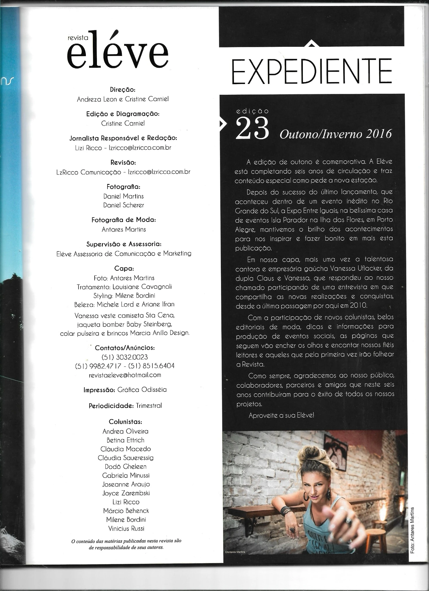 Expediente da Revista Éleve edição 23 com créditos de Antares Martins