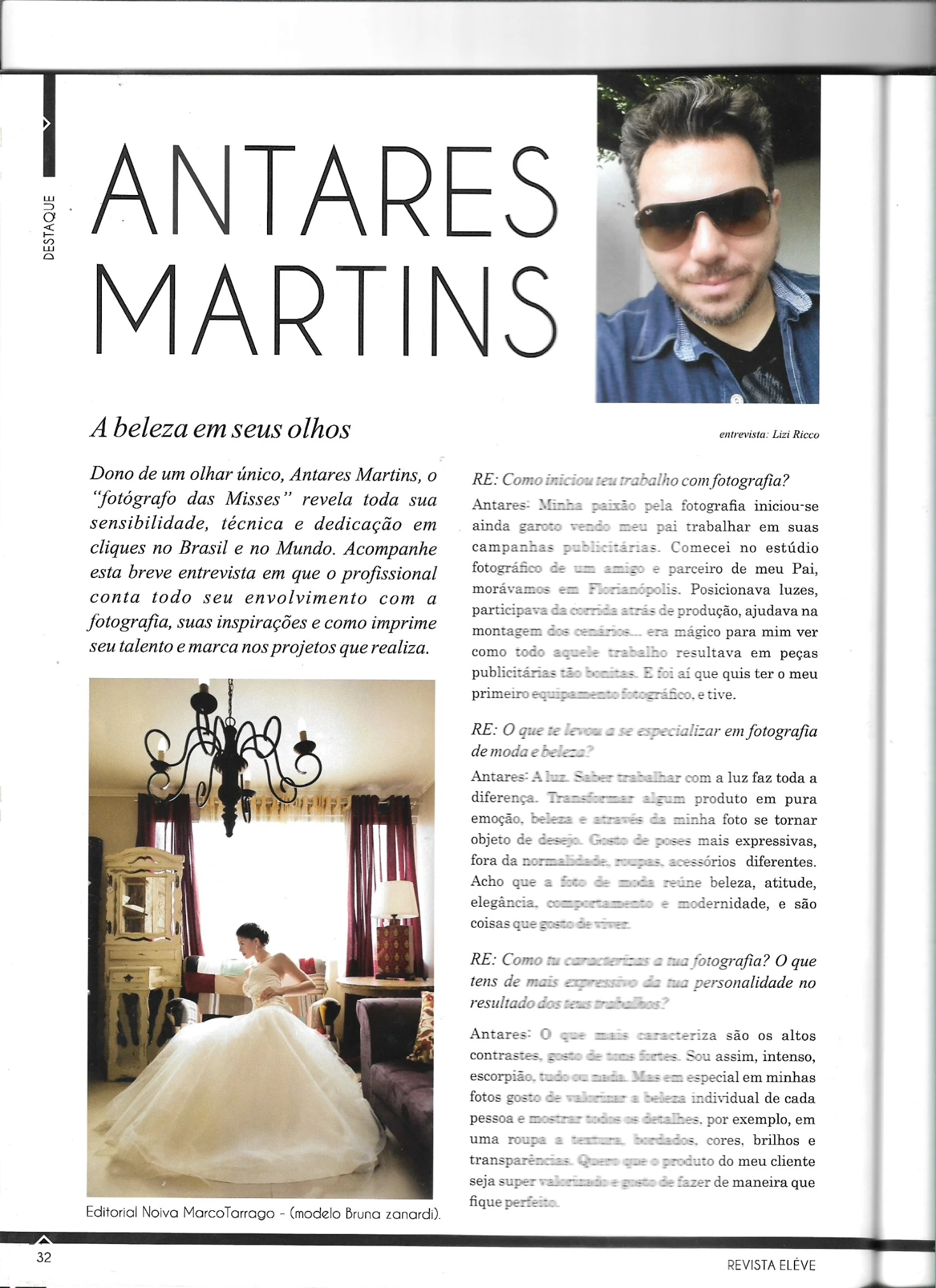 Primeira página da entrevista A beleza em seus olhos com Antares Martins