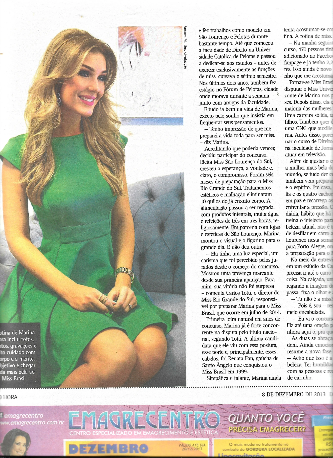 Recorte de imprensa sobre Miss Rio Grande do Sul
