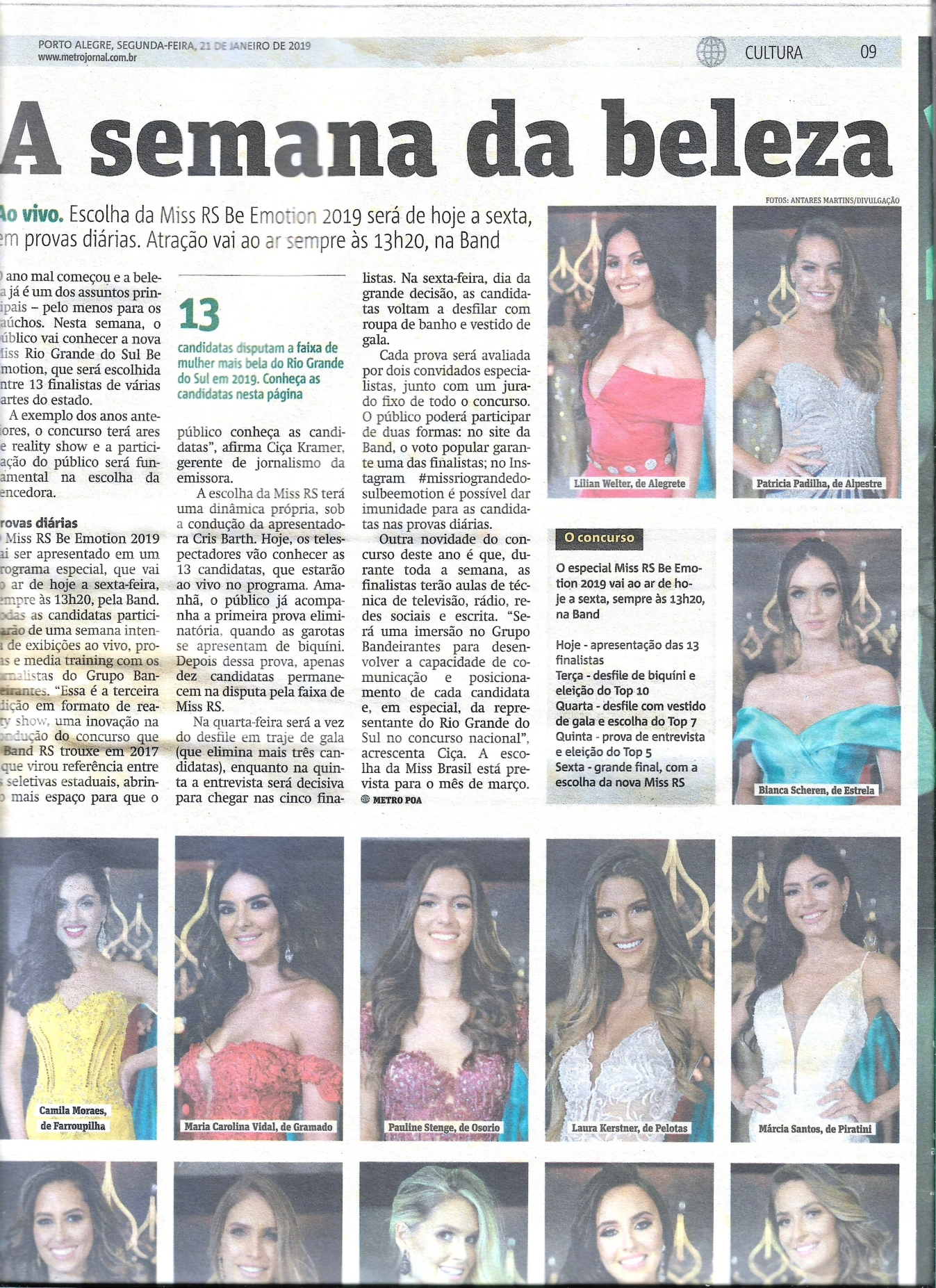 Recorte de imprensa sobre Miss Rio Grande do Sul
