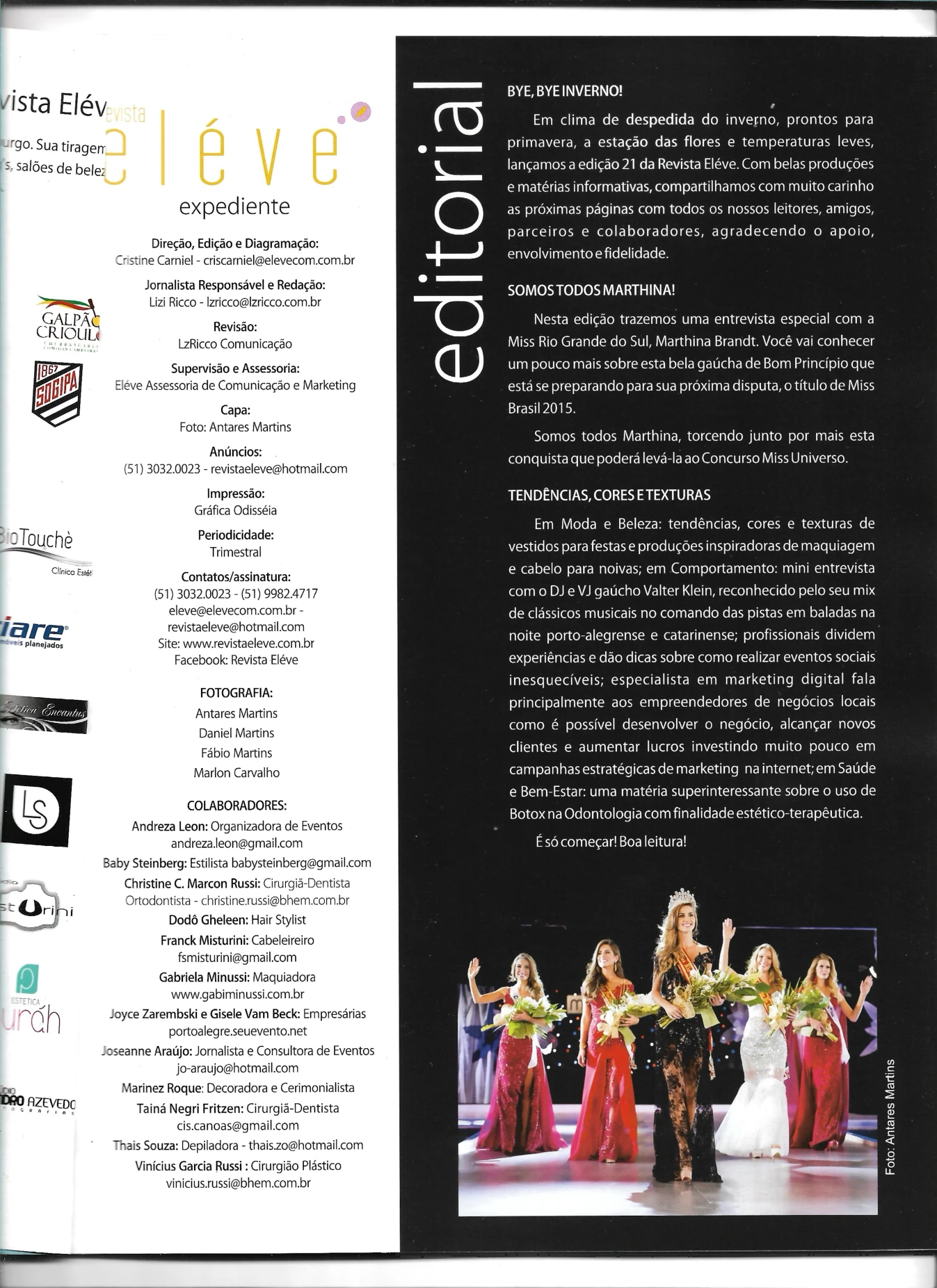 Expediente e editorial da Revista Eléve