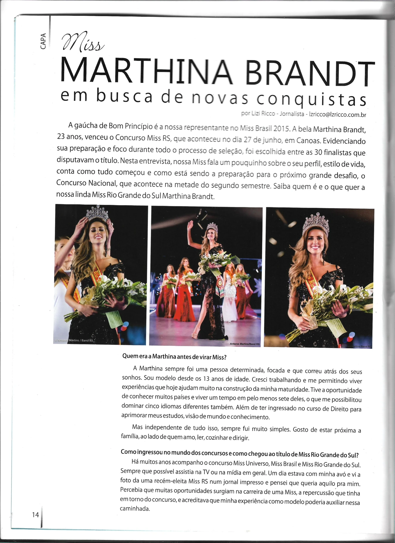 Matéria Miss Marthina Brandt em busca de novas conquistas